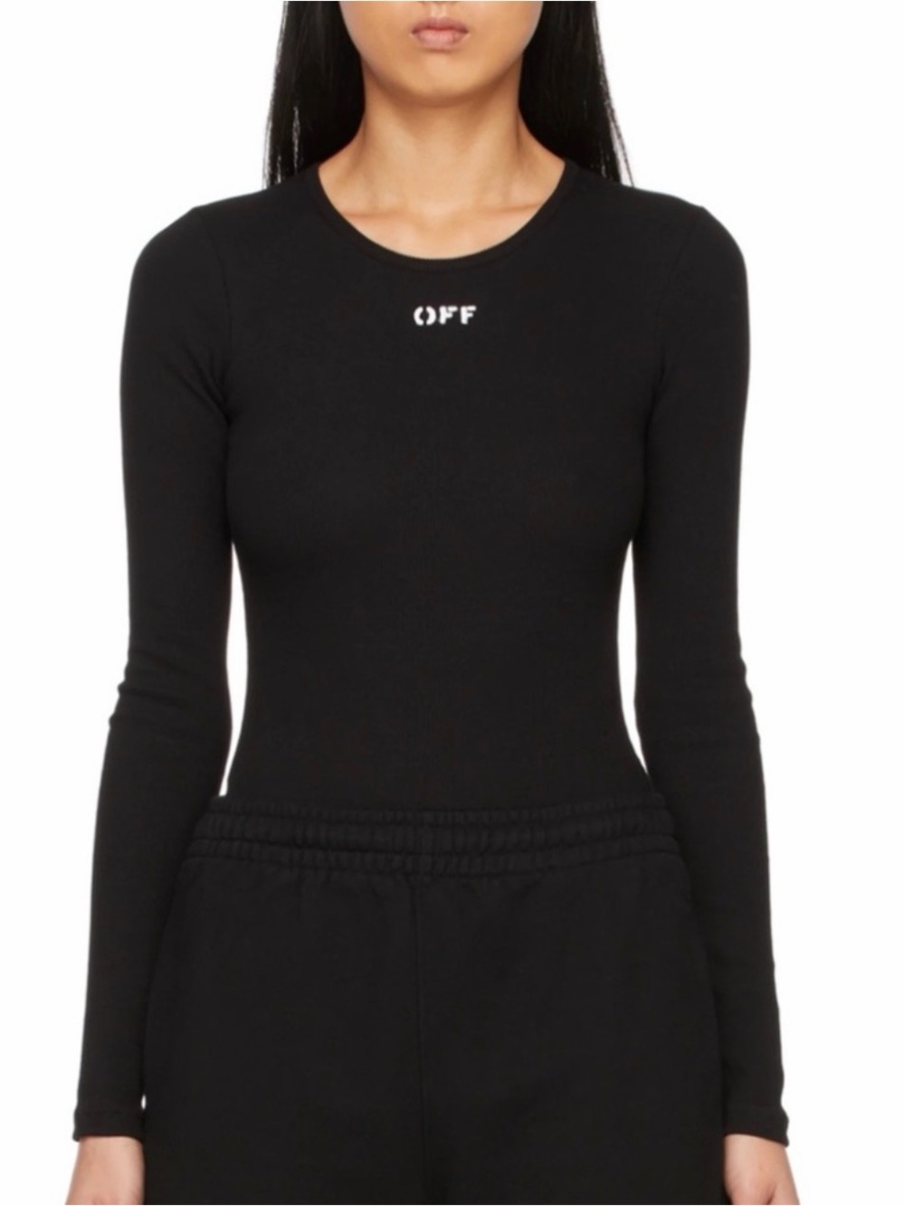Off-White Black Slim Long-Sleeve Crew Top with Chest Logo